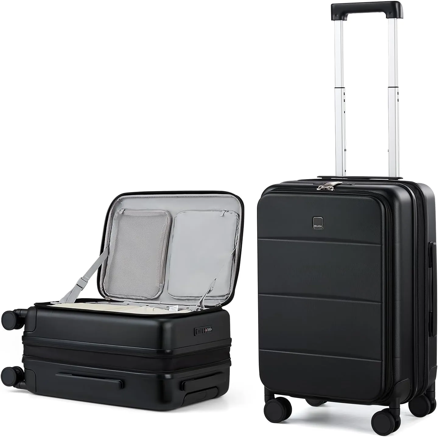 MILADA 20 Inch Expandable Carry On Luggage 22x14x9 Airline Approved with Wheels Top Opening Lightweight PC Hard Shell Suitcases Carry On Bag Rolling Luggage for Travel TSA Luggage, Black