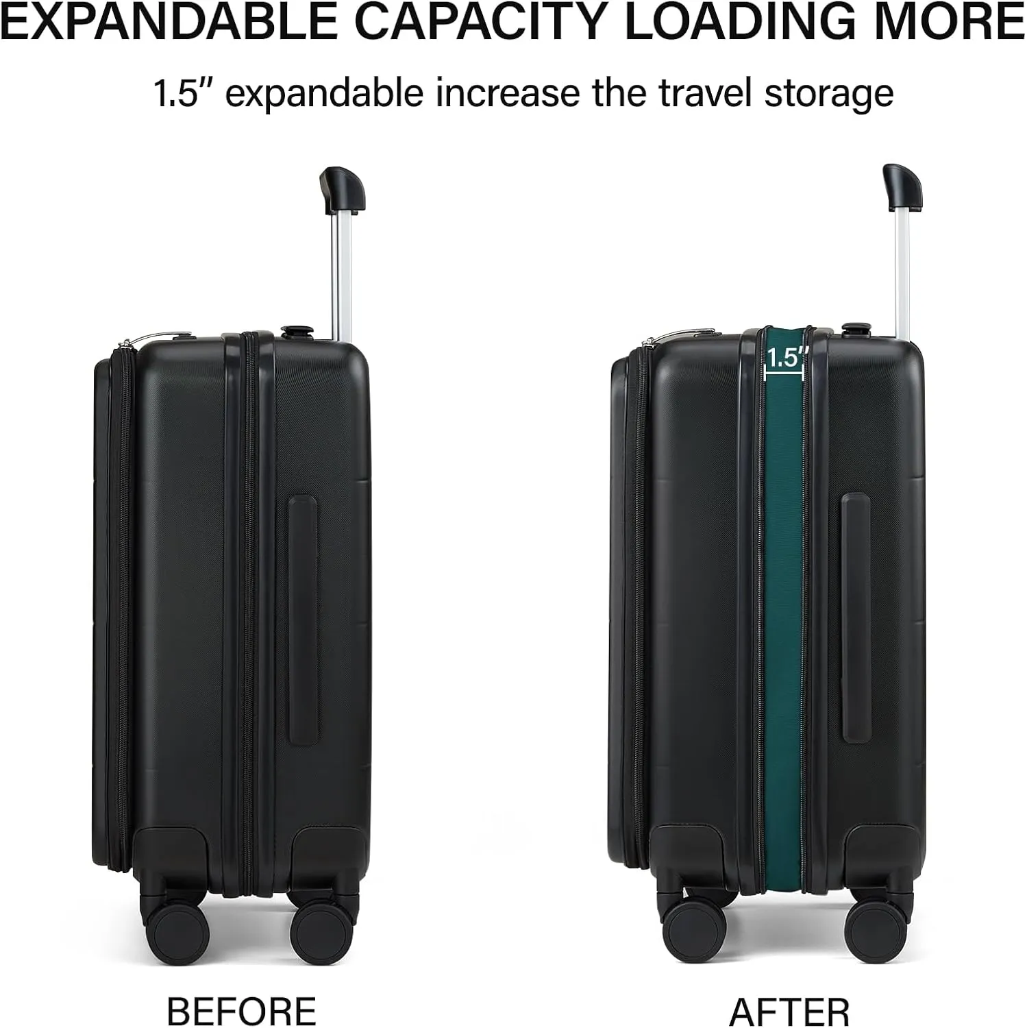 MILADA 20 Inch Expandable Carry On Luggage 22x14x9 Airline Approved with Wheels Top Opening Lightweight PC Hard Shell Suitcases Carry On Bag Rolling Luggage for Travel TSA Luggage, Black