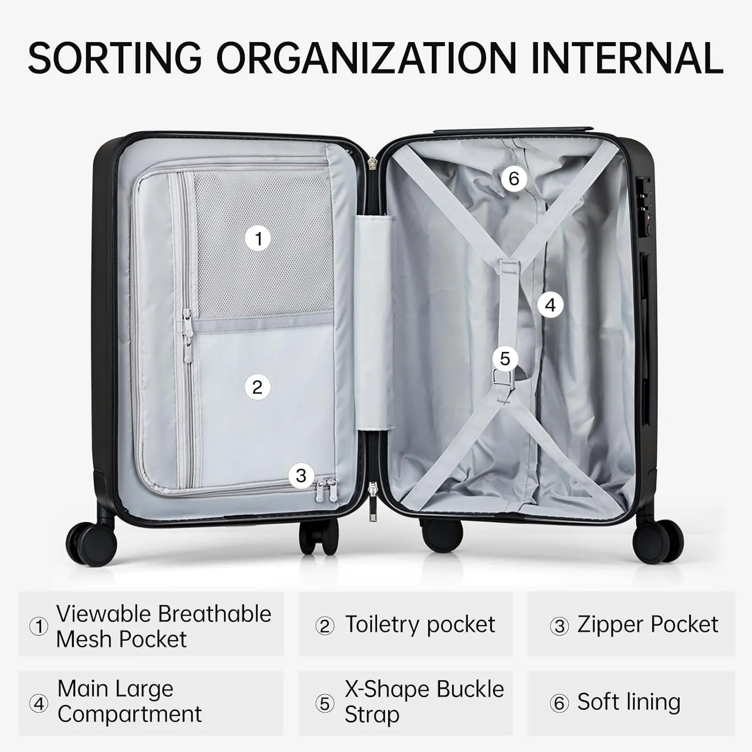 MILADA Hard Case Luggage, 24 Inch Luggage With Spinner Wheels, Checked Luggage TSA Approved Medium Suitcase Checked Bag For Women Men Business, Grey