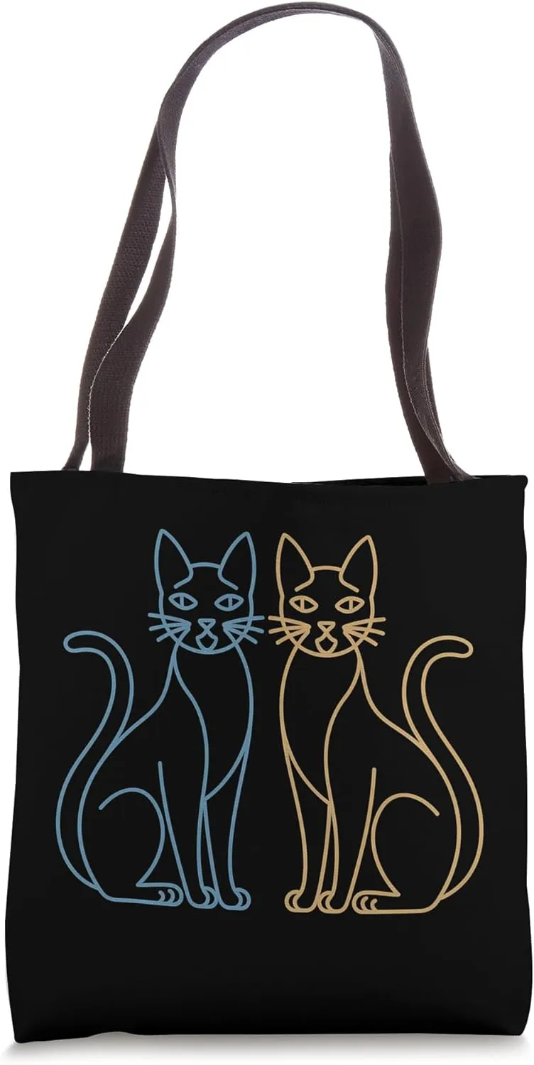 Minimalist Two Cats - Elegant Line Art Cat Tote Bag