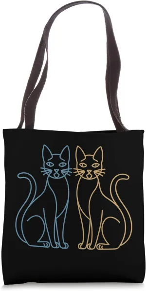 Minimalist Two Cats - Elegant Line Art Cat Tote Bag