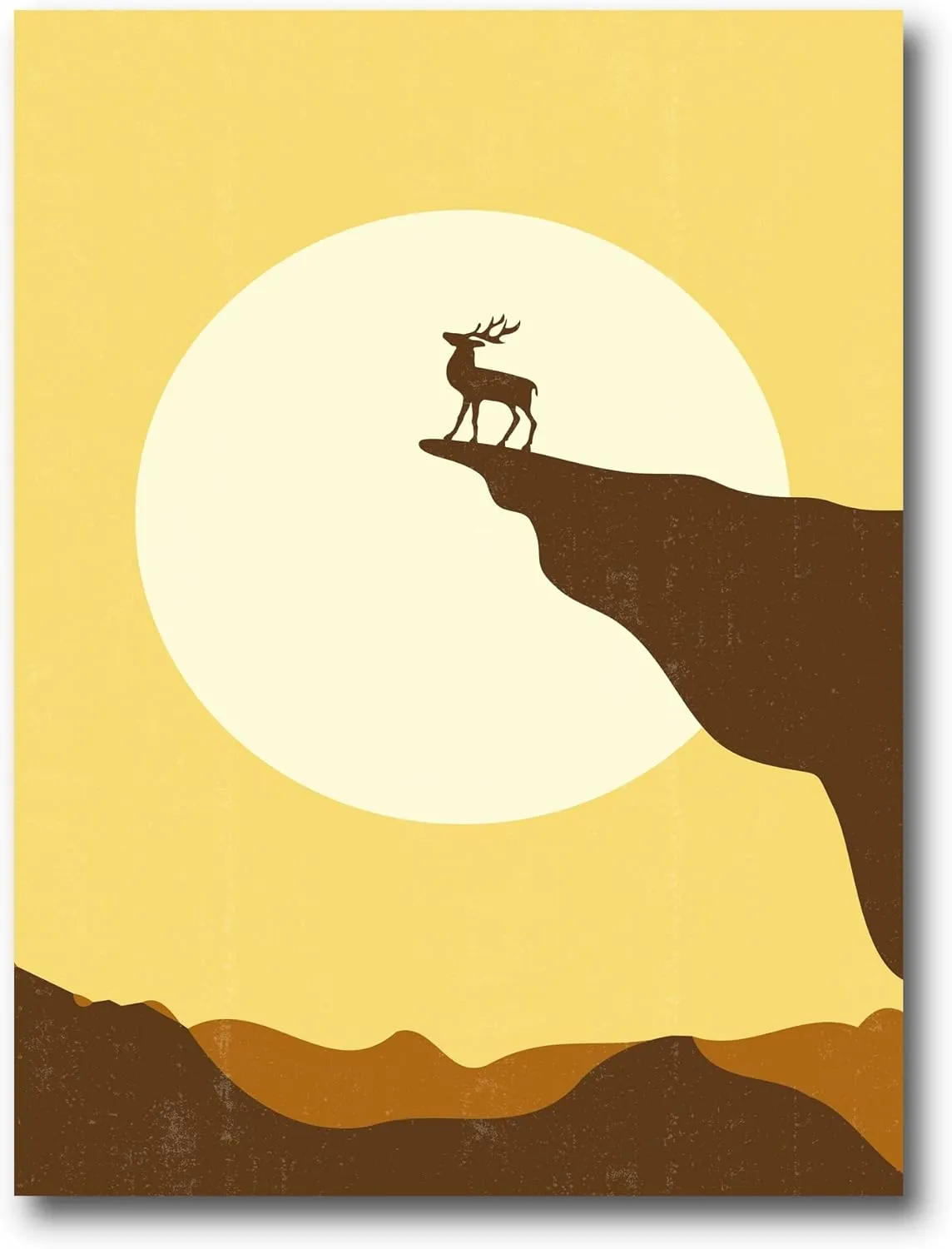 Minimalistic Deer At Sunset On Mountain Top Sunset Lake House Canvas Wall Art