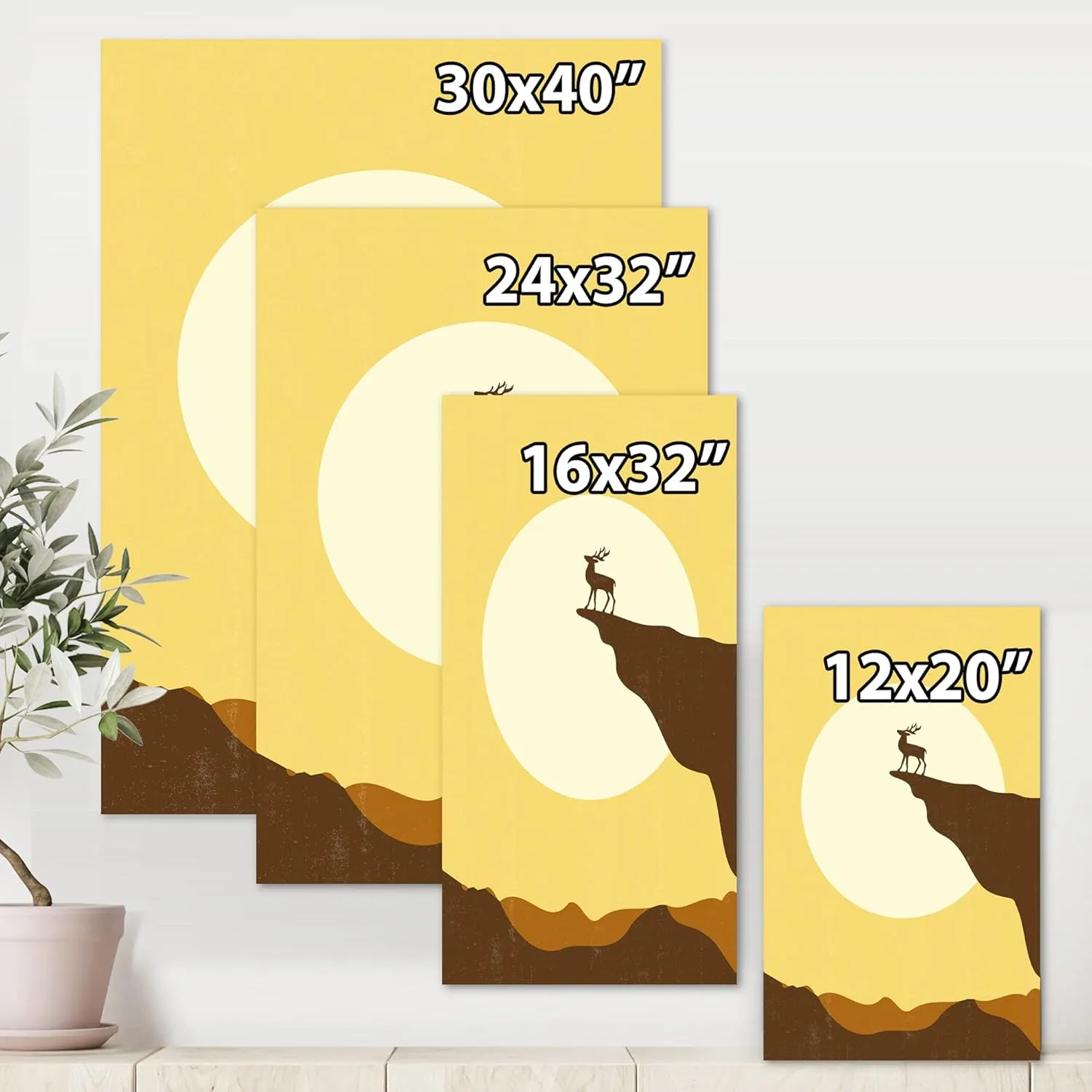 Minimalistic Deer At Sunset On Mountain Top Sunset Lake House Canvas Wall Art