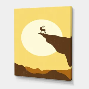 Minimalistic Deer At Sunset On Mountain Top Sunset Lake House Canvas Wall Art