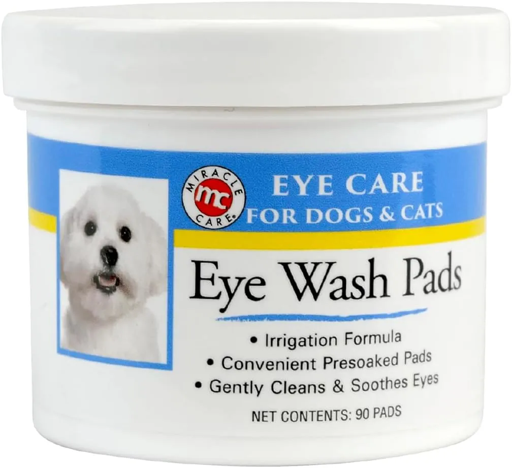 Miracle Care Eye Wash Pads - 90 count; Eye Care for Dogs and Cats, Soft Pet Wipes for Gently Cleaning Eyes, Sterile Cat and Dog Wipes Formulated to Remove Eye Debris