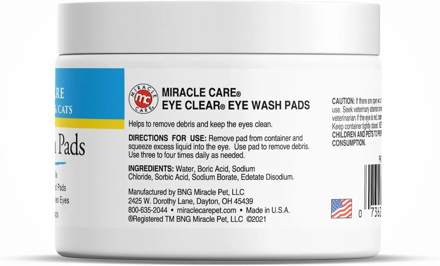 Miracle Care Eye Wash Pads - 90 count; Eye Care for Dogs and Cats, Soft Pet Wipes for Gently Cleaning Eyes, Sterile Cat and Dog Wipes Formulated to Remove Eye Debris