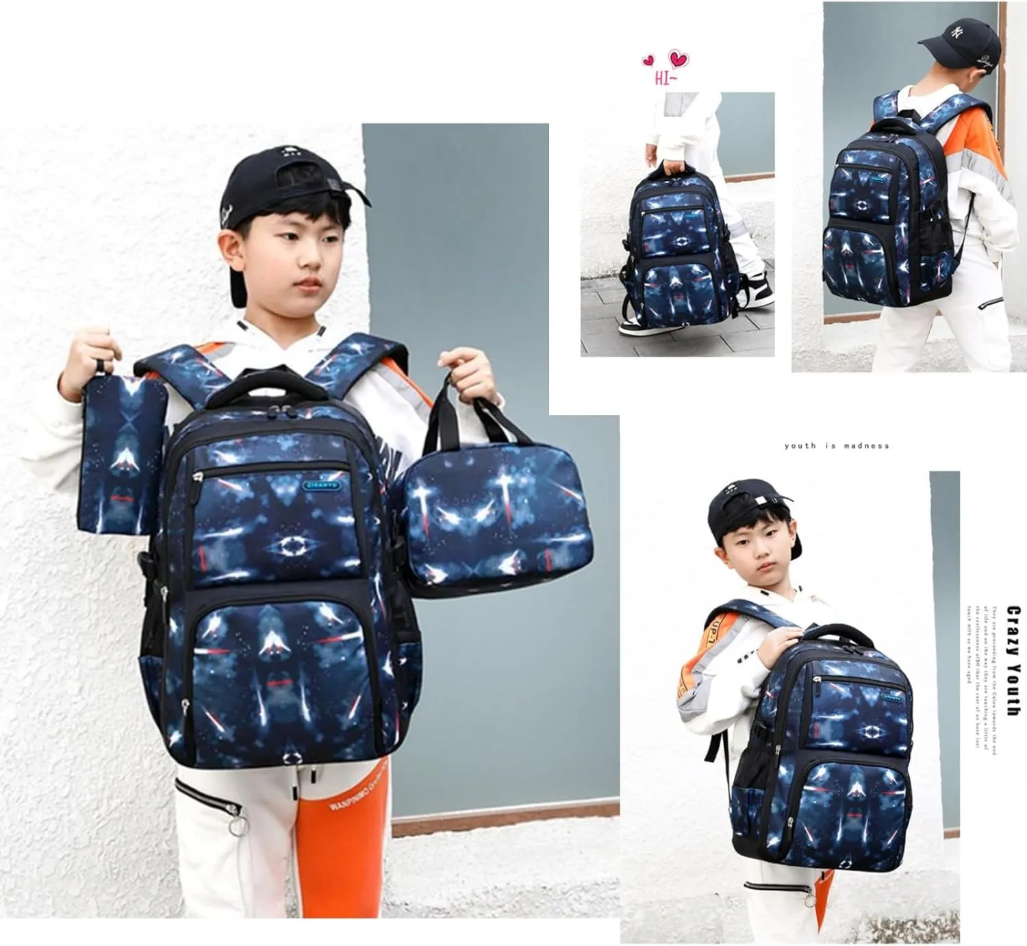 MITOWERMI Boys Backpacks for Primary Junior School Kids Backpack with Lunch Box Galaxy Space Bookbags for Boys Girls