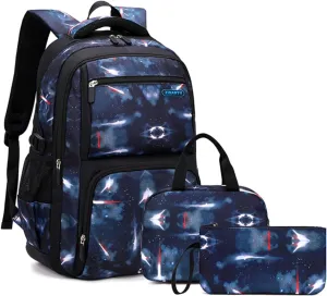 MITOWERMI Boys Backpacks for Primary Junior School Kids Backpack with Lunch Box Galaxy Space Bookbags for Boys Girls
