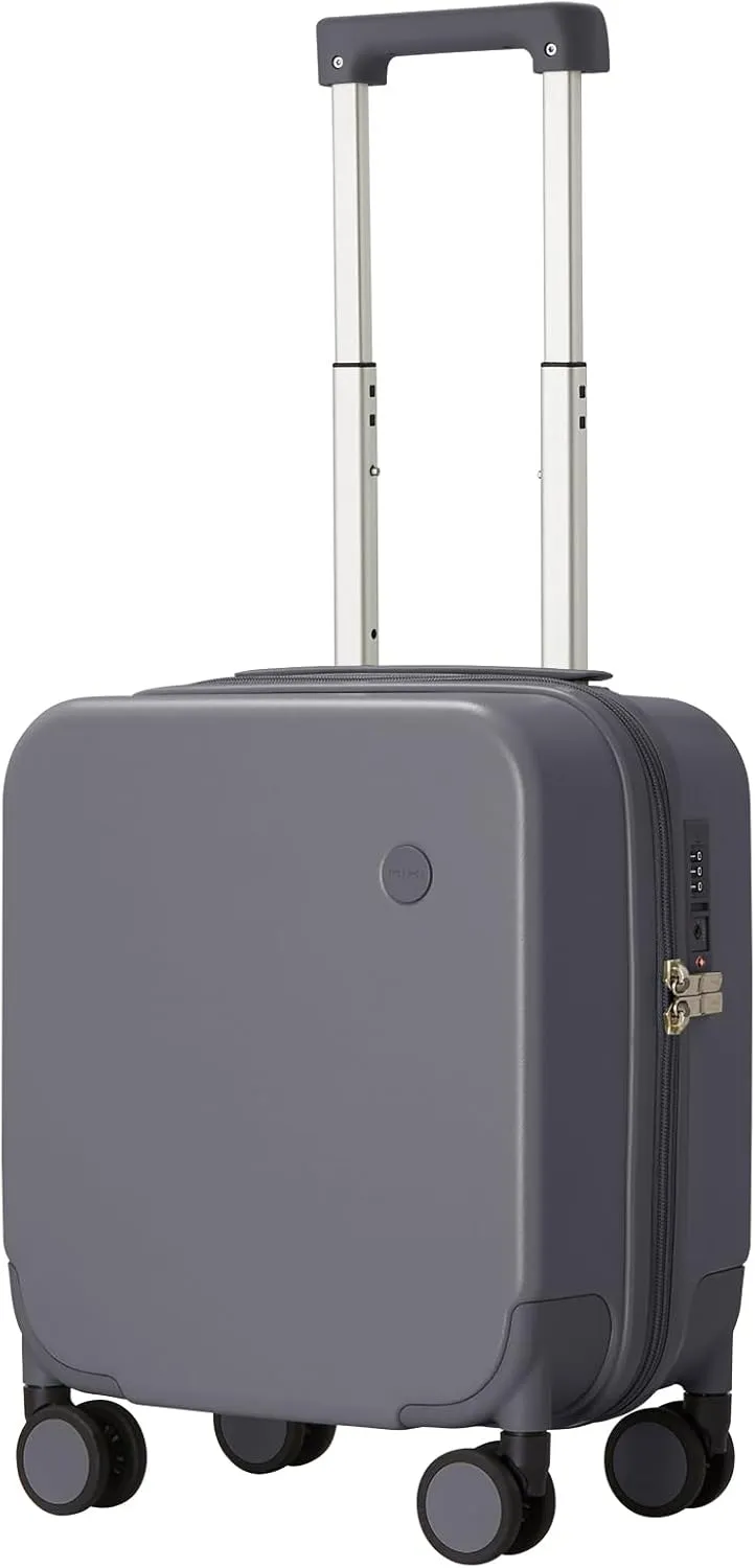 mixi 14 Inch Underseat Luggage Carry on Suitcase Free Boarding Personal Item Suitcases with Spinner Wheels Hardshell Lightweight PC for Short Travel, Rock Gray