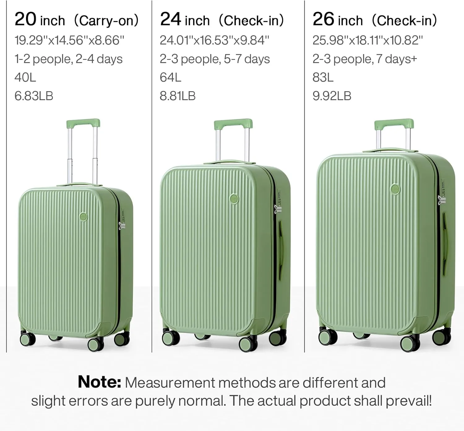mixi 20 Inch Carry On Luggage PC Hardside Suitcases with Wheels & TSA for Travel Woman Men, Avocado Green