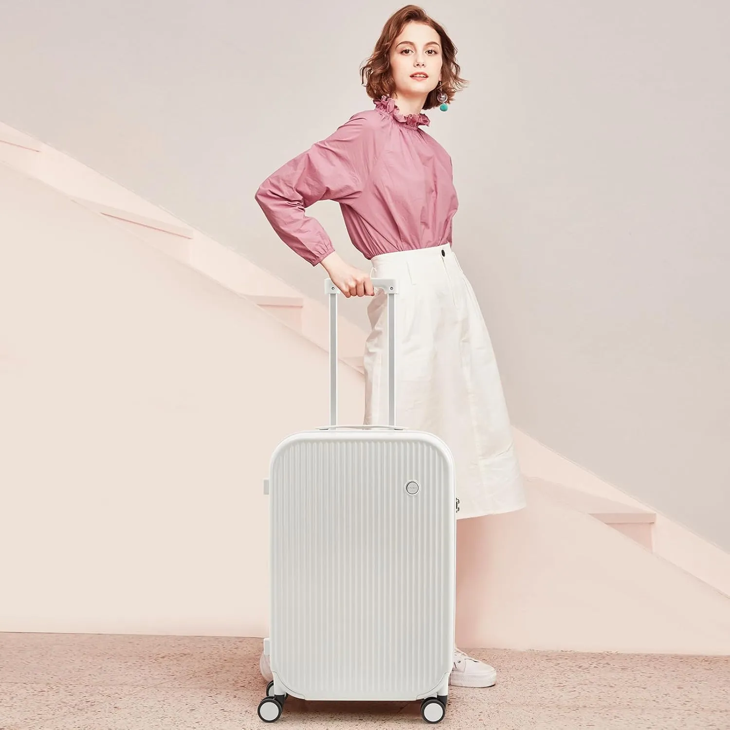 mixi 20 Inch Carry On Luggage PC Hardside Suitcases with Wheels & TSA for Travel Woman Men, Smoke White