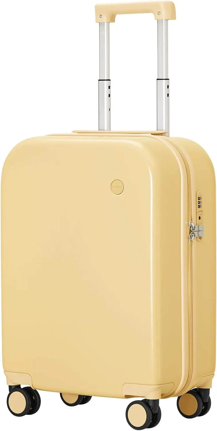 mixi Carry on Luggage, 20'' Suitcase Spinner Wheels Luggage Hardshell Lightweight Rolling Suitcases PC with Cover & TSA Lock for Business Travel, Lark Yellow
