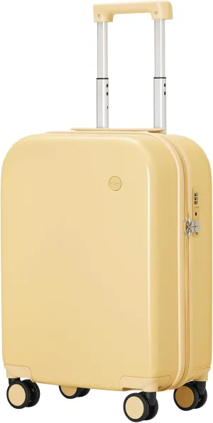mixi Carry on Luggage, 20'' Suitcase Spinner Wheels Luggage Hardshell Lightweight Rolling Suitcases PC with Cover & TSA Lock for Business Travel, Lark Yellow