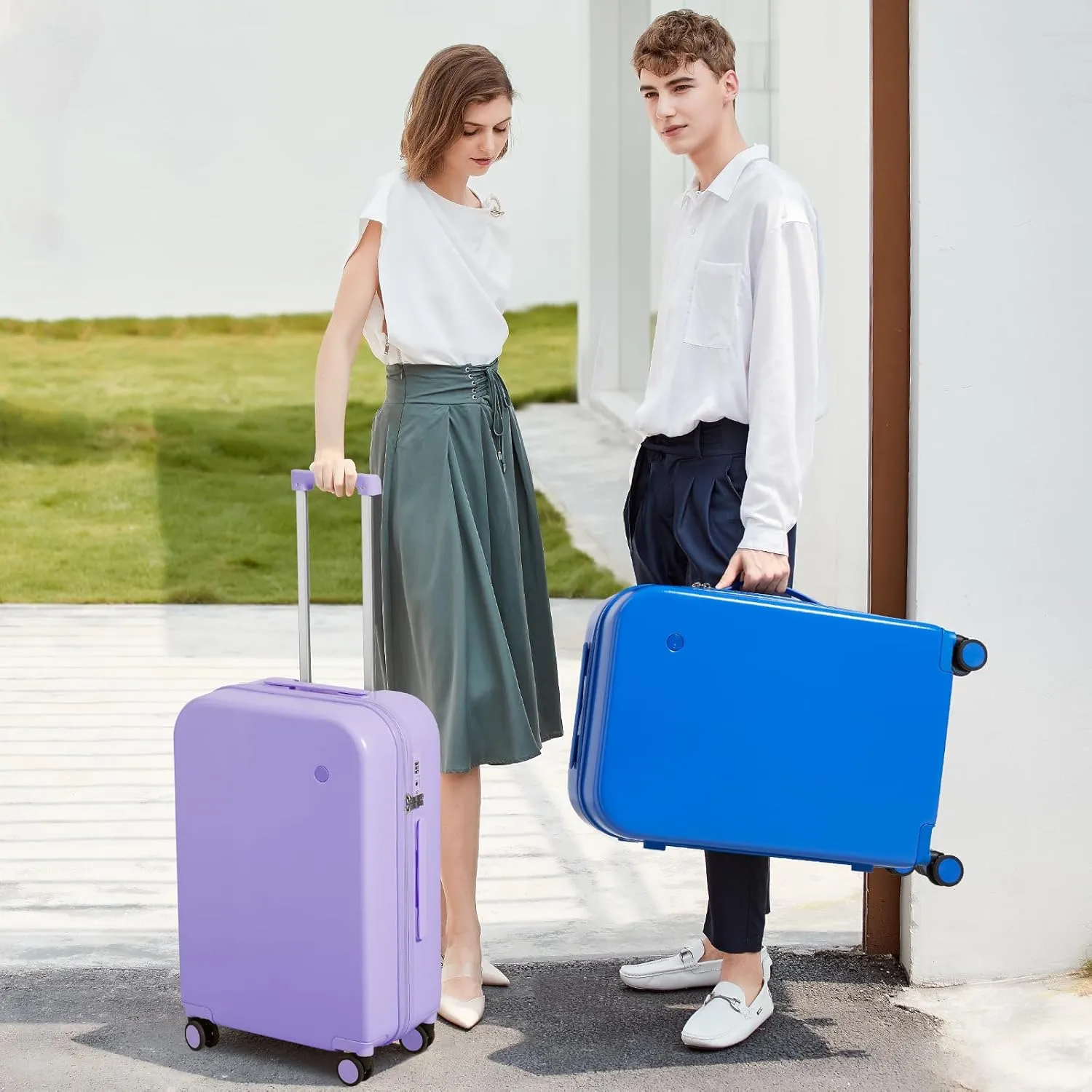 mixi Carry on Luggage, 20'' Suitcase Spinner Wheels Luggage Hardshell Lightweight Rolling Suitcases PC with Cover & TSA Lock for Business Travel, Lilac Purple
