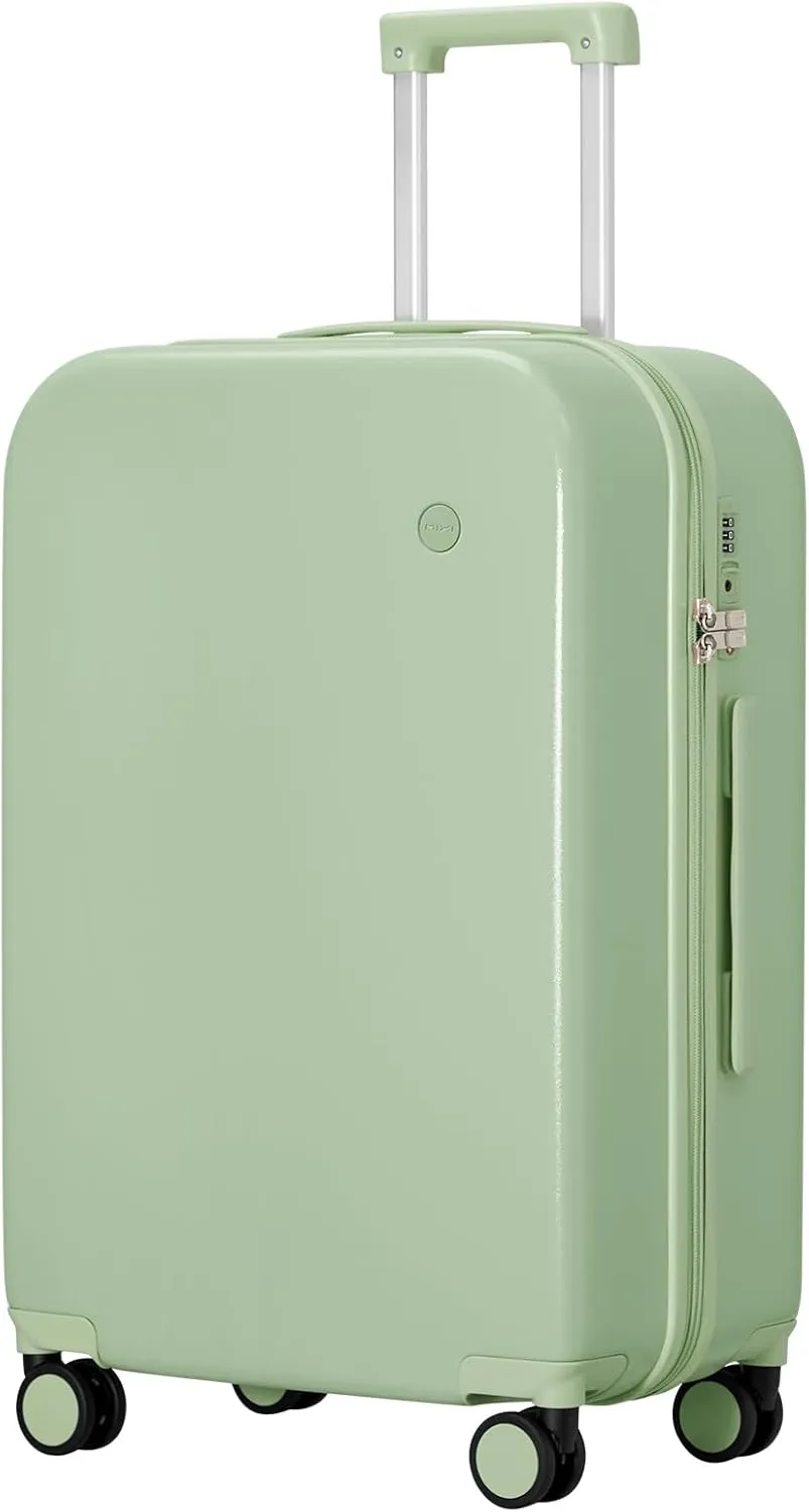 mixi Luggage Suitcase with Spinner Wheels, Hardside Rolling Suitcase PC with Cover & TSA Lock Lightweight Travel Case 24in Checked in, Avocado Green