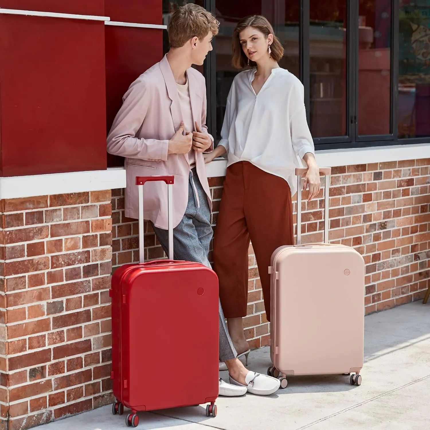 mixi Luggage Suitcase with Spinner Wheels, Hardside Rolling Suitcase PC with Cover & TSA Lock Lightweight Travel Case 24in Checked in, Red