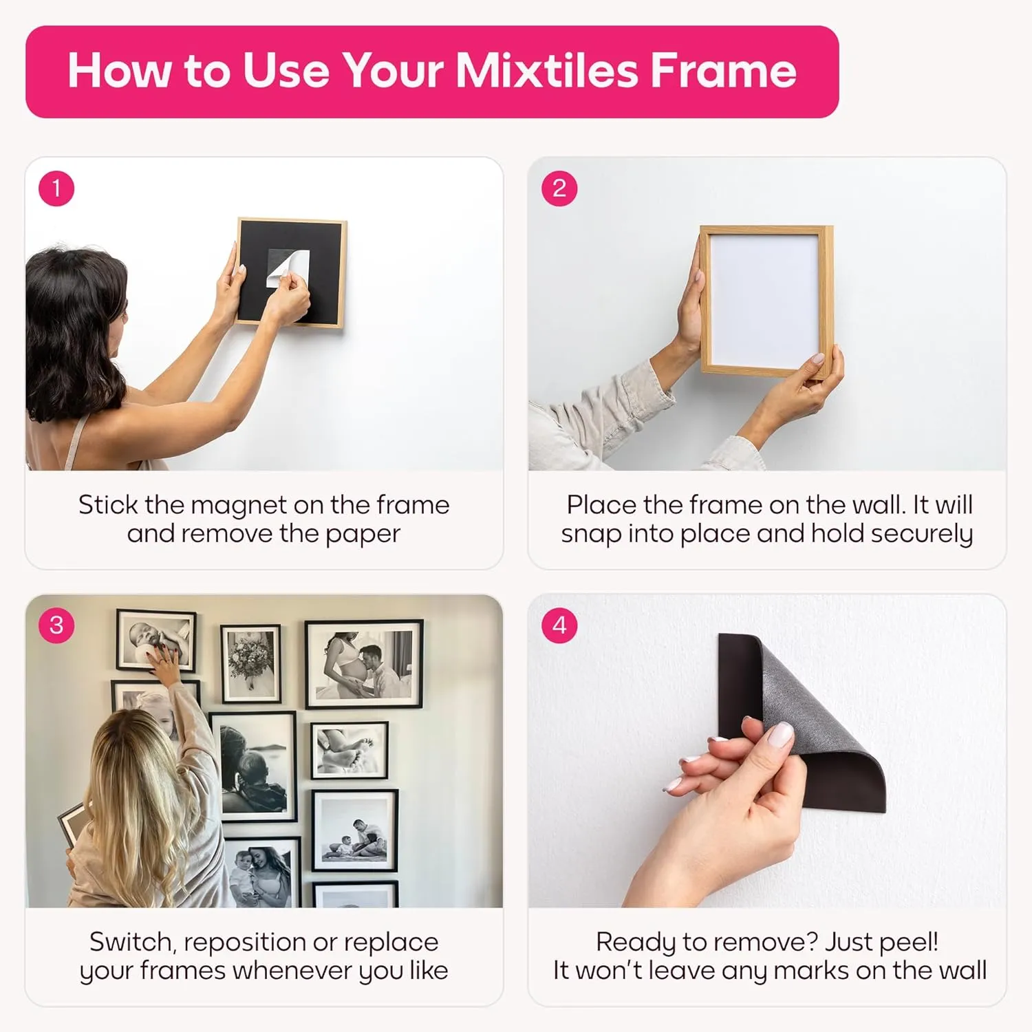 Mixtiles Official Custom Photo Tiles - Personalized Printed Photos - Magnetic Wall Frames - Adhesive Sticker, No Nails - Various Sizes and Frames - 8x8-tiles-Tile - Black Frame