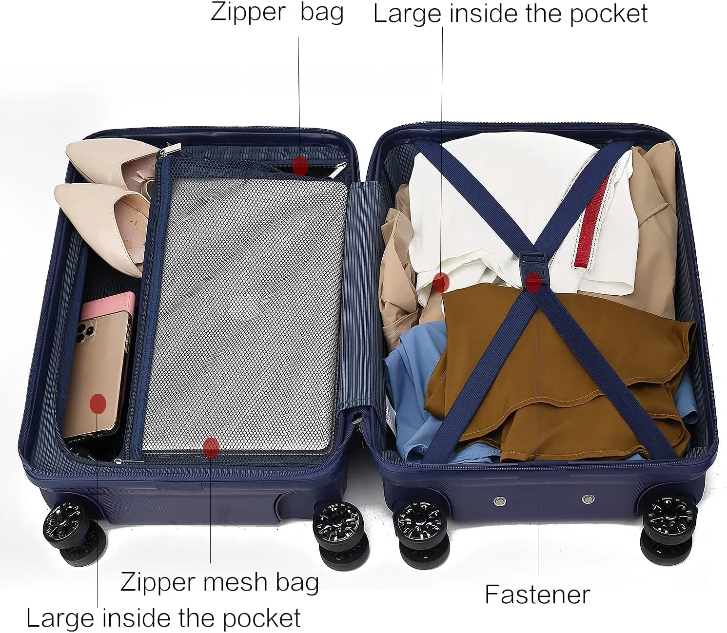 MKF Collection Polycarbonate Luggage Travel bags, TSA-approved lock Lightweight Wheeled Large Suitcases with wheels