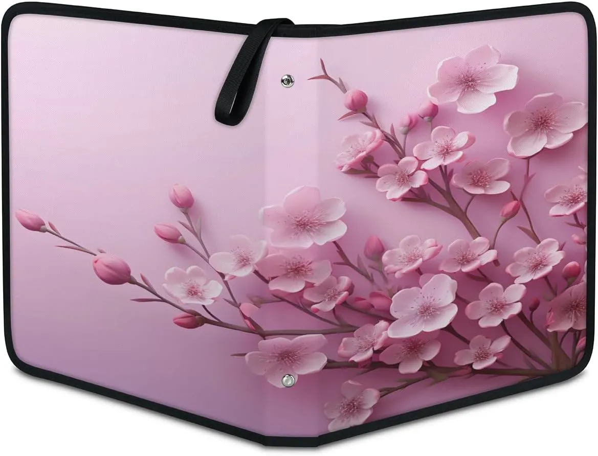 Modern Plum Blossoms 3 Ring Trading Zipper Binder Strap, Trading Card Binder 4 Pocket, 400 Pockets Card Holder with 50 Removable Sleeves for Game Cards