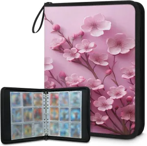 Modern Plum Blossoms 3 Ring Trading Zipper Binder Strap, Trading Card Binder 4 Pocket, 400 Pockets Card Holder with 50 Removable Sleeves for Game Cards