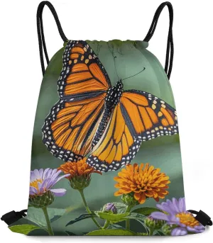 Monarch Butterflies Drawstring Backpacks For Mans And Women Drawstring Waterproof Sport Pack String Cinch Bags For Travelling,Gym