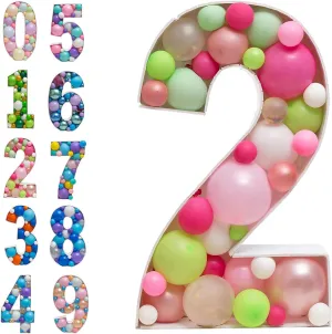 Mosaic Balloon Frame Numbers 2 Pre-Cut Large Foam Board Sign Cut-Out for Boy Girl Birthday Backdrop Anniversary Decoration
