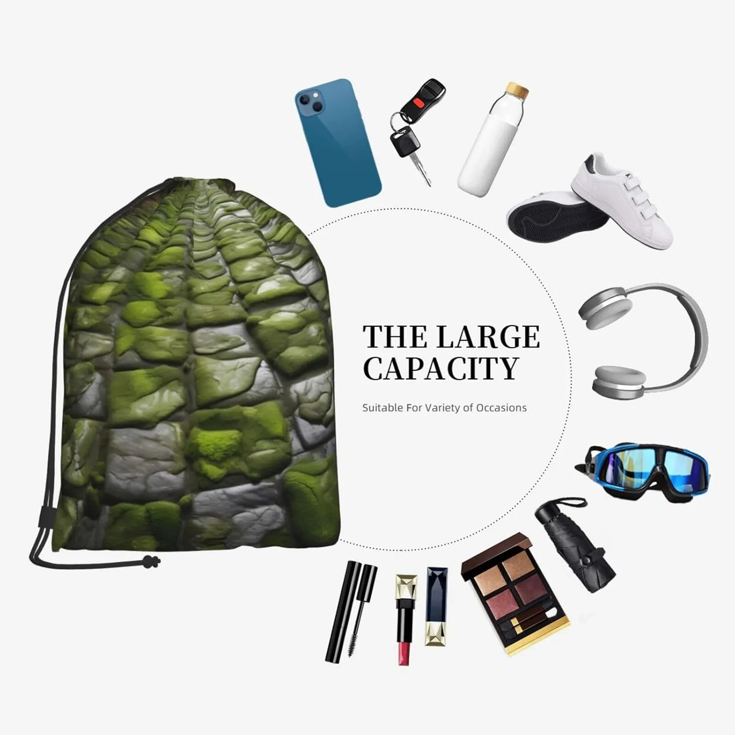 Moss Stone Pavement Print Sports Drawstring Backpack with Zipper Pocket Gym Cinch Sack Bag Unisex Backpack