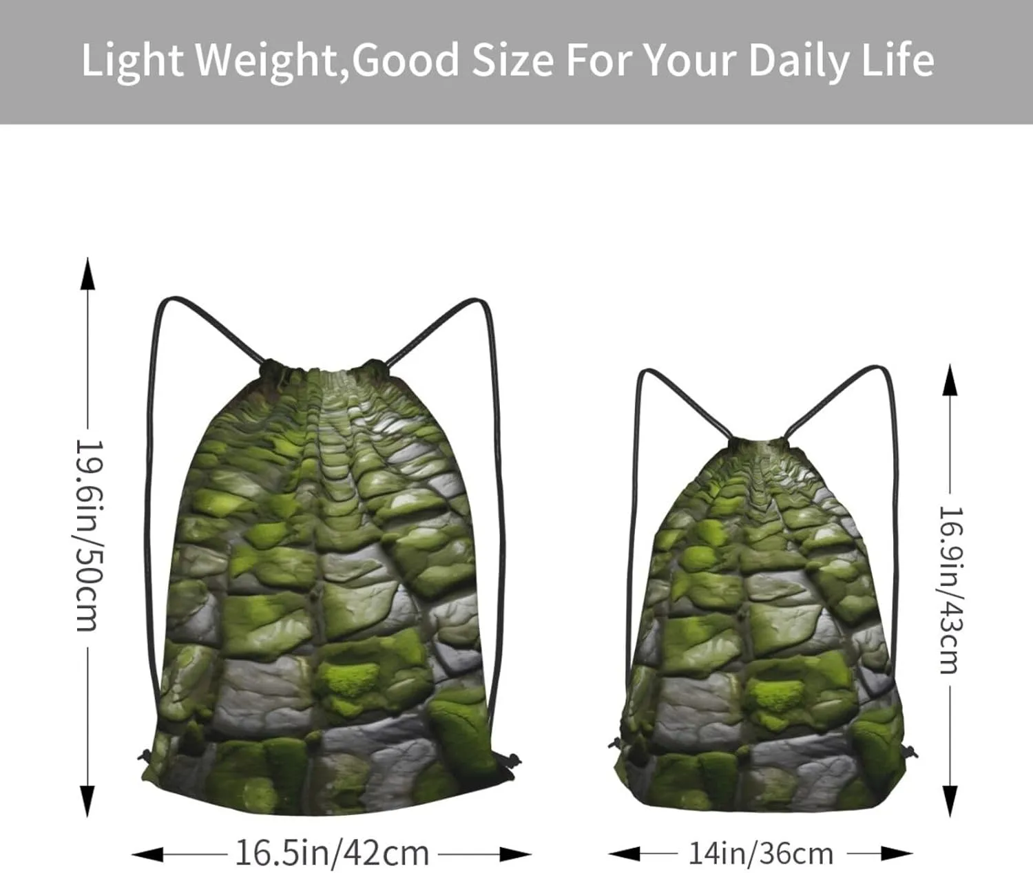 Moss Stone Pavement Print Sports Drawstring Backpack with Zipper Pocket Gym Cinch Sack Bag Unisex Backpack