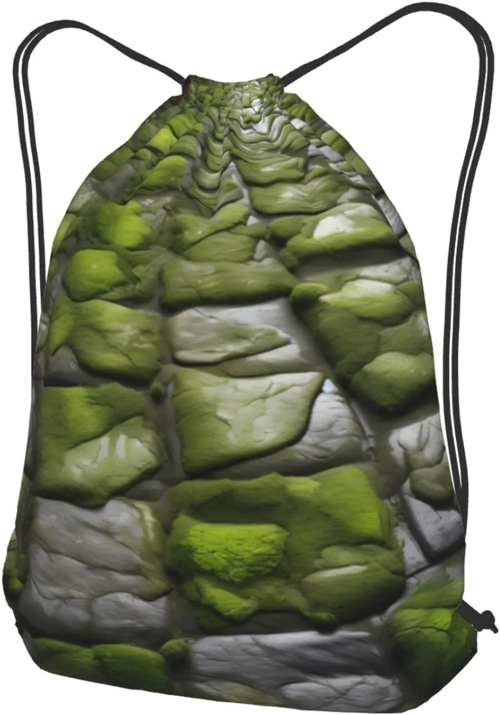 Moss Stone Pavement Print Sports Drawstring Backpack with Zipper Pocket Gym Cinch Sack Bag Unisex Backpack