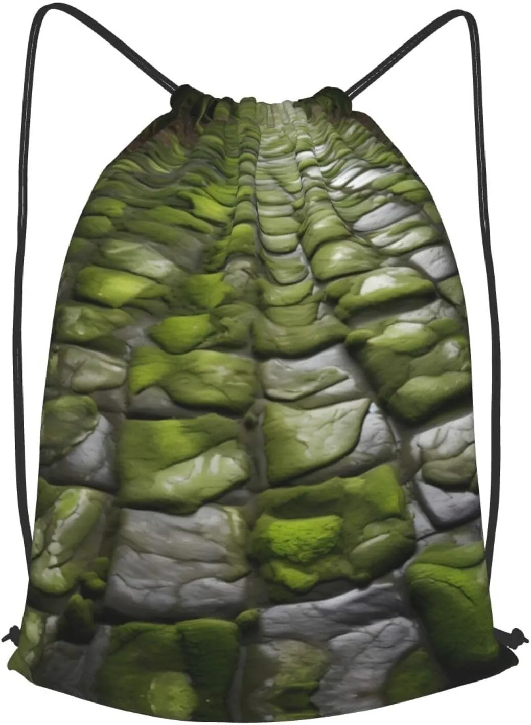 Moss Stone Pavement Print Sports Drawstring Backpack with Zipper Pocket Gym Cinch Sack Bag Unisex Backpack