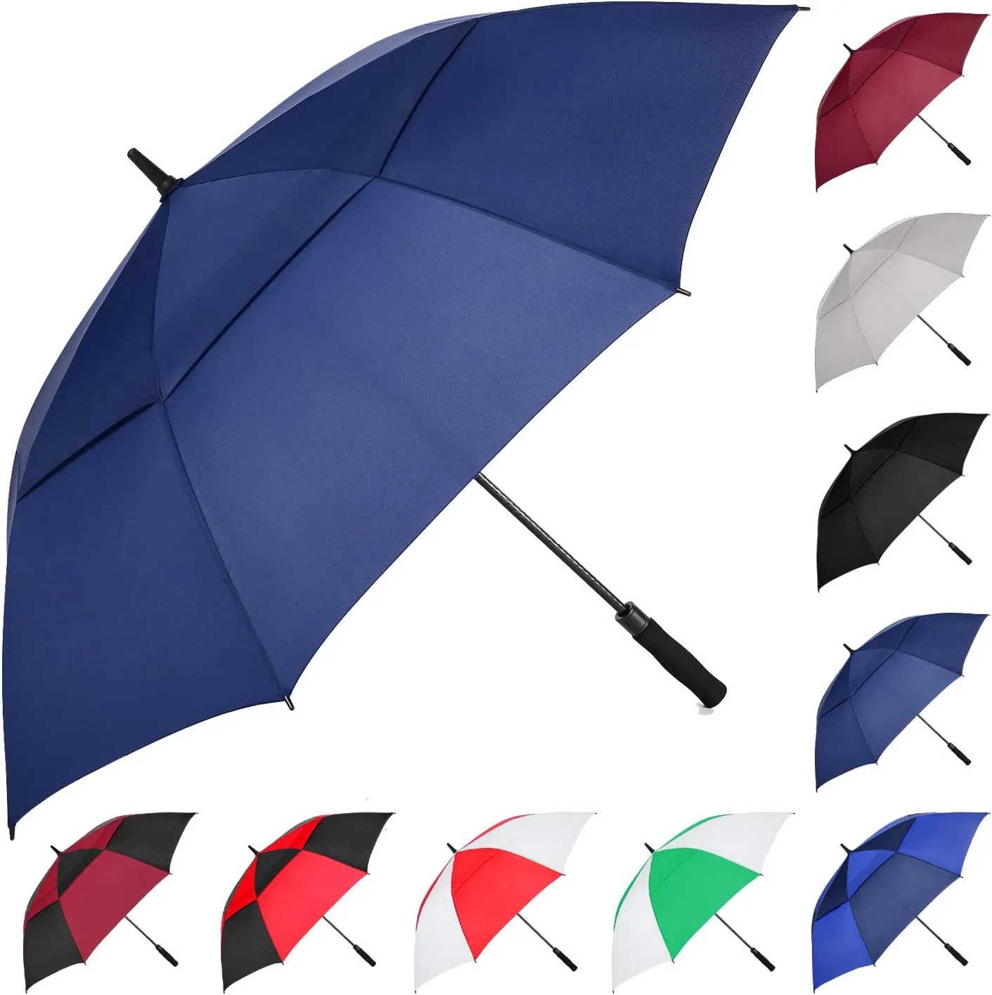 MRTLLOA 54/62/68/72 Inch Automatic Open Golf Umbrella, Extra Large Oversize Double Canopy Vented Windproof Waterproof Stick Umbrellas for Rain
