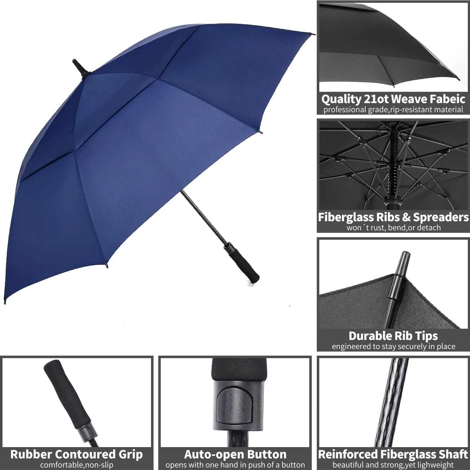 MRTLLOA 54/62/68/72 Inch Automatic Open Golf Umbrella, Extra Large Oversize Double Canopy Vented Windproof Waterproof Stick Umbrellas for Rain