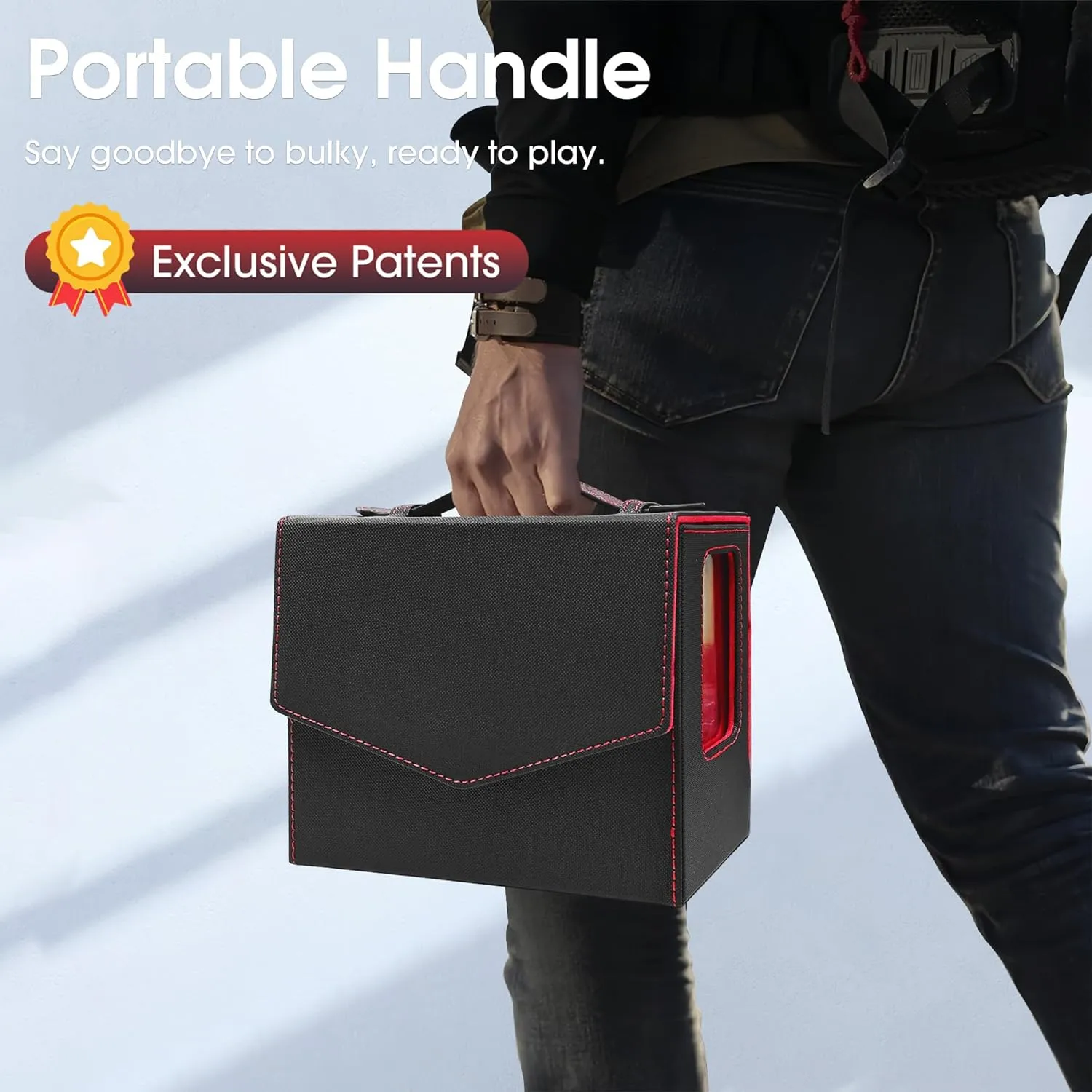 MTG Commander Deck Box-Patented Handle Design, Trading Card Storage Box Organizer Holds 236  Double-sleeved Cards, Magnet Case with Dice Tray, 2 Card Holders, 6 Dividers for TCG, CCG, EDH -Black Red