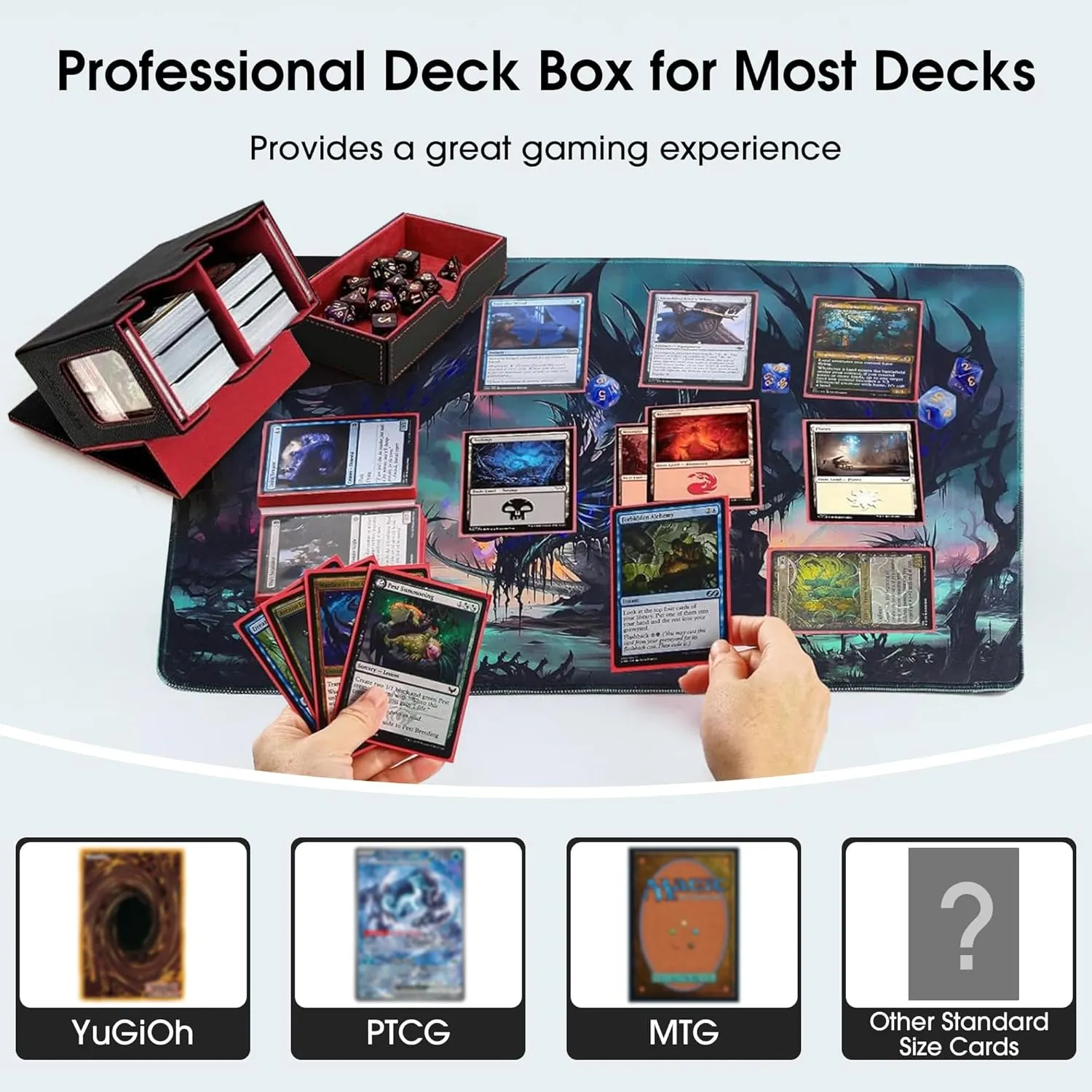 MTG Commander Deck Box-Patented Handle Design, Trading Card Storage Box Organizer Holds 236  Double-sleeved Cards, Magnet Case with Dice Tray, 2 Card Holders, 6 Dividers for TCG, CCG, EDH -Black Red