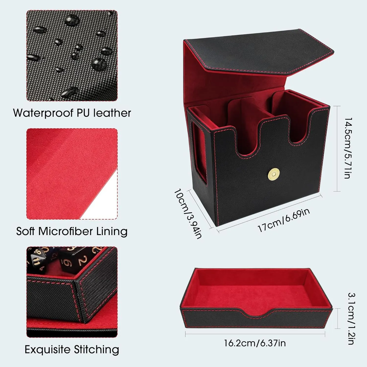 MTG Commander Deck Box-Patented Handle Design, Trading Card Storage Box Organizer Holds 236  Double-sleeved Cards, Magnet Case with Dice Tray, 2 Card Holders, 6 Dividers for TCG, CCG, EDH -Black Red