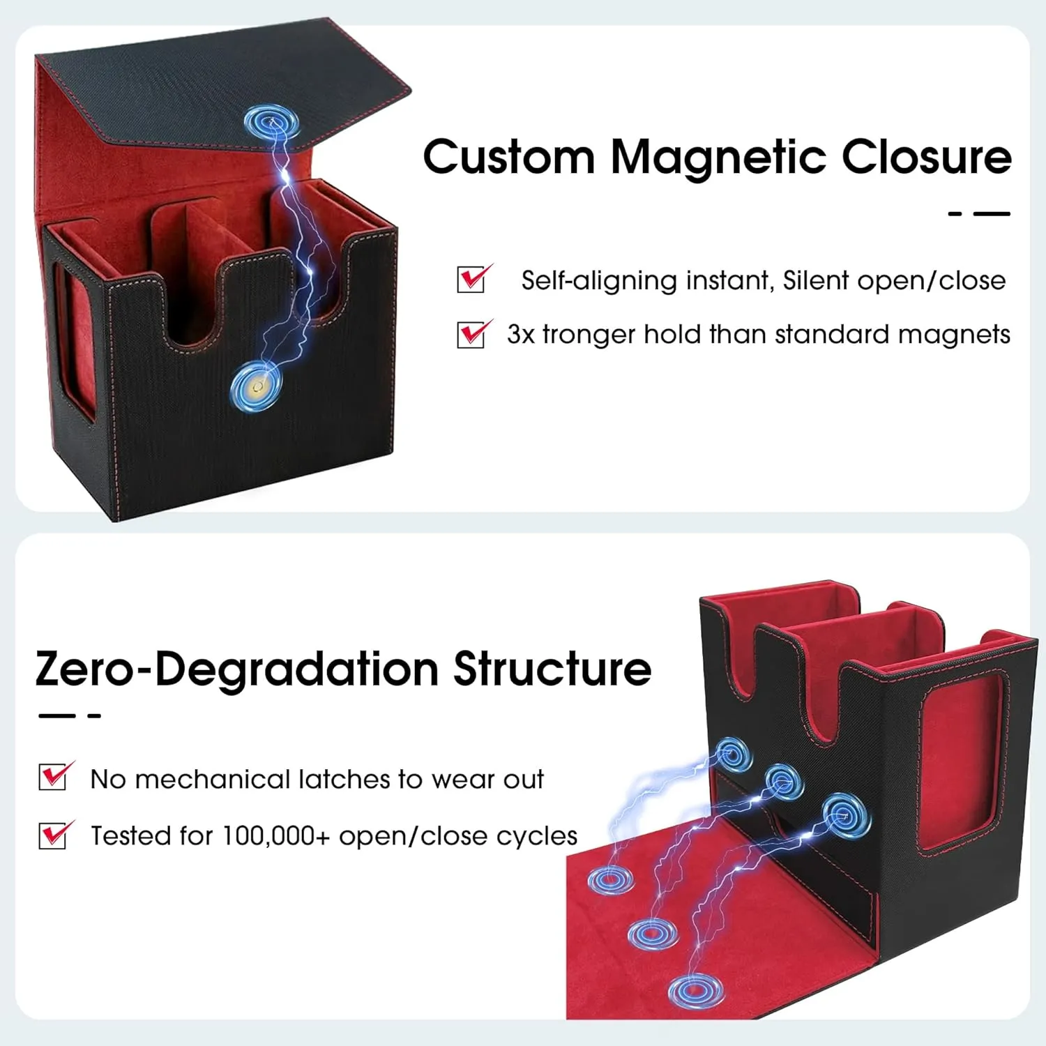 MTG Commander Deck Box-Patented Handle Design, Trading Card Storage Box Organizer Holds 236  Double-sleeved Cards, Magnet Case with Dice Tray, 2 Card Holders, 6 Dividers for TCG, CCG, EDH -Black Red
