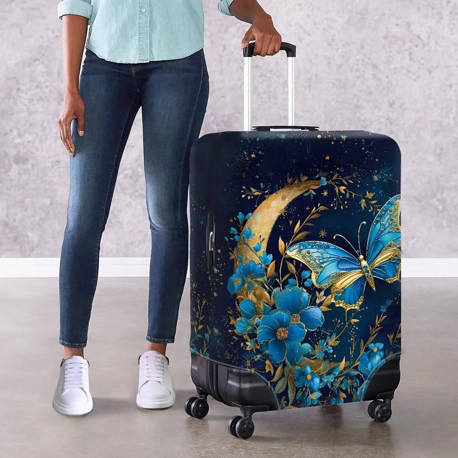 Mumeson Blue Butterfly Moon Luggage Protection - Waterproof Anti Dust Suitcase Sleeve for Wheeled Suitcases - Anti-Scratch Baggage Cover