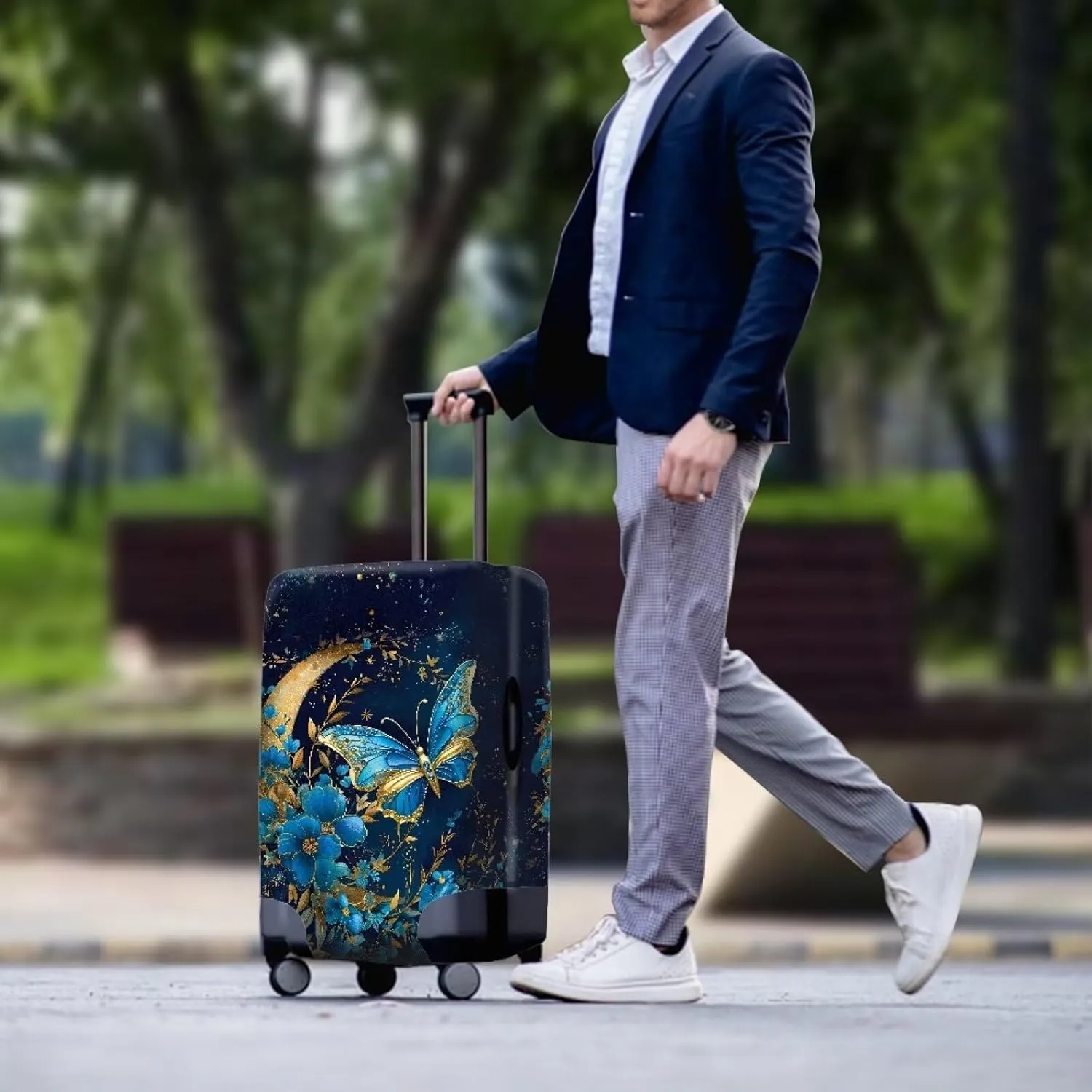 Mumeson Blue Butterfly Moon Luggage Protection - Waterproof Anti Dust Suitcase Sleeve for Wheeled Suitcases - Anti-Scratch Baggage Cover
