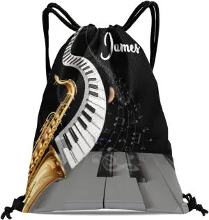 Music Guitar Saxophone Piano Waterproof Drawstring Backpack for Sports Gym for Teen Sackpack String Bag for Basketball Bag