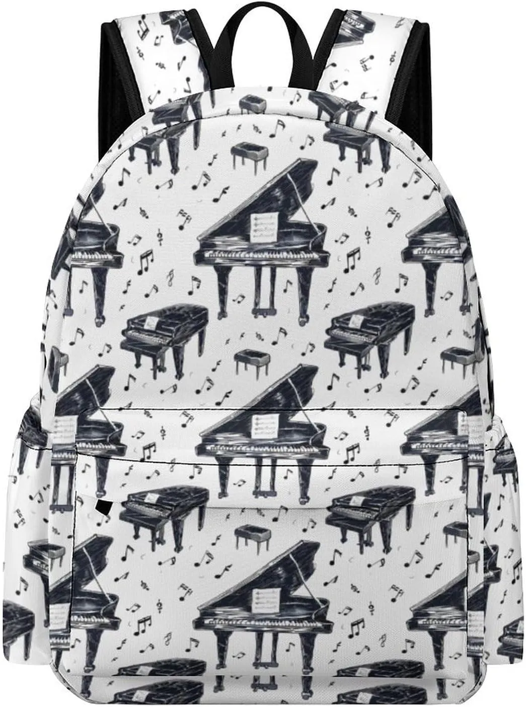Music Instrument Piano Cute Backpacks 16.5 Inch With Padded Straps Printed Back Pack Daypack Laptop Bag for Travel Hiking Camping 16.5 * 12 * 6 Inch