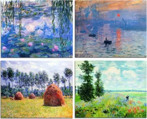 Muzagroo Art DIY Diamond Painting Kits for Adults, 5D Diamond Art Kits for Beginners Paint by Diamond, Monet Diamond Arts and Crafts for Living Room Bedroom 4 PCS Wall Art