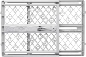 MYPET North States Paws Portable Pet Gate: 26-40" Wide. Pressure Mount. No tools needed. Made in USA. Dog Gate 23" Tall, Expandable, Durable Dog Gates for Doorways, Light Gray