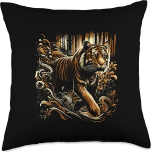 Mystical Tiger Art Wild Animal Forest Nature Hiking Trekking Throw Pillow