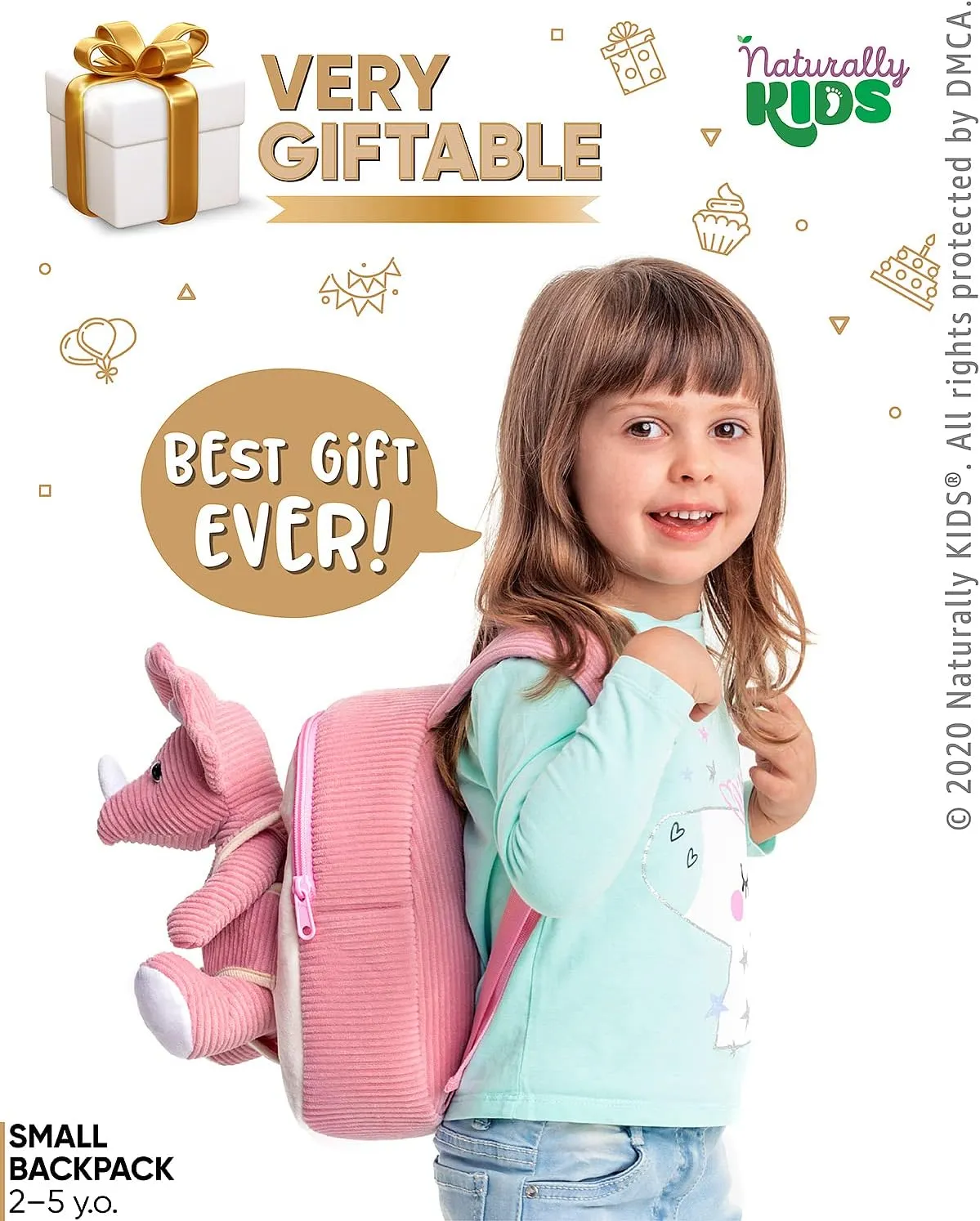 Naturally KIDS Pink Triceratops Toy, Triceratops Stuffed Animal for 2 3 4 5 Year Old Girl, Stuffed Dinosaur for Girls, Pink Toddler Backpack