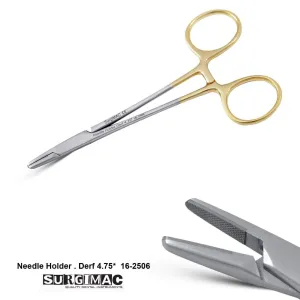 Needle Holder 4.75" Derf. w/ Gold Handles, 1/Pk. Tungsten Carbide