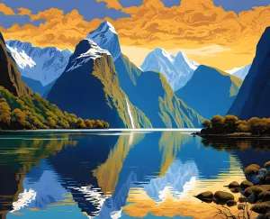 New Zealand Collection PD (9) - Milford Sound - Van-Go Paint-by-Number Kit 50x65cm DIY Frame