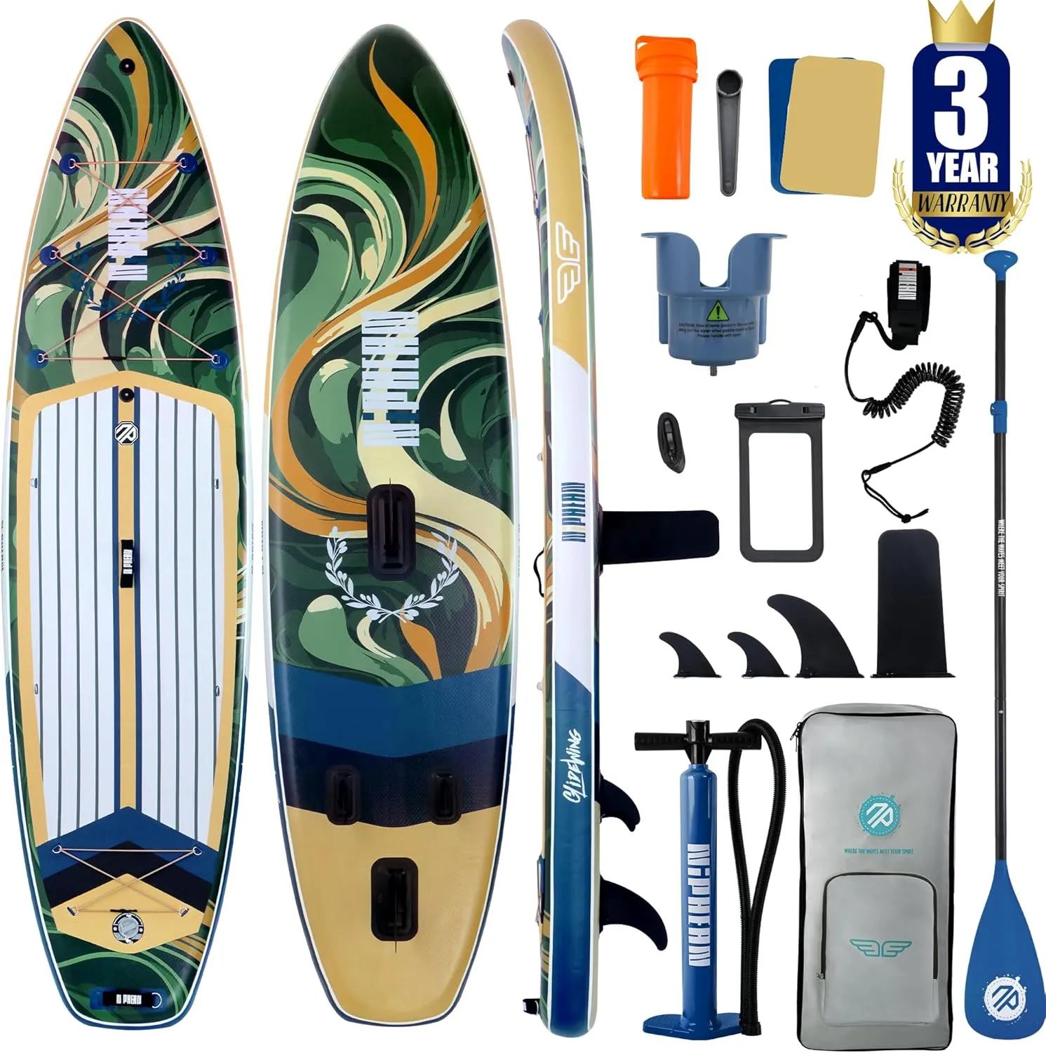 Niphean (Extra Large) Inflatable Paddle Board, SUP for 2 1 People/Family, Stand Up Paddle Board with (Beginner Friendly) StabilTrac Fin, Waterproof Phone Pouch, Paddle Boards for Adults, Gift Ideas