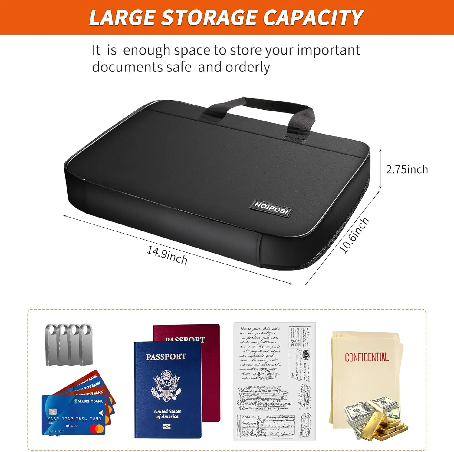 Noiposi Fireproof Document Bag with Lock, Waterproof and Fireproof Bag with 13 Pocket Accordion File Organizer, Safe Storage Case Holder for Important Documents, Files, Money and Passport
