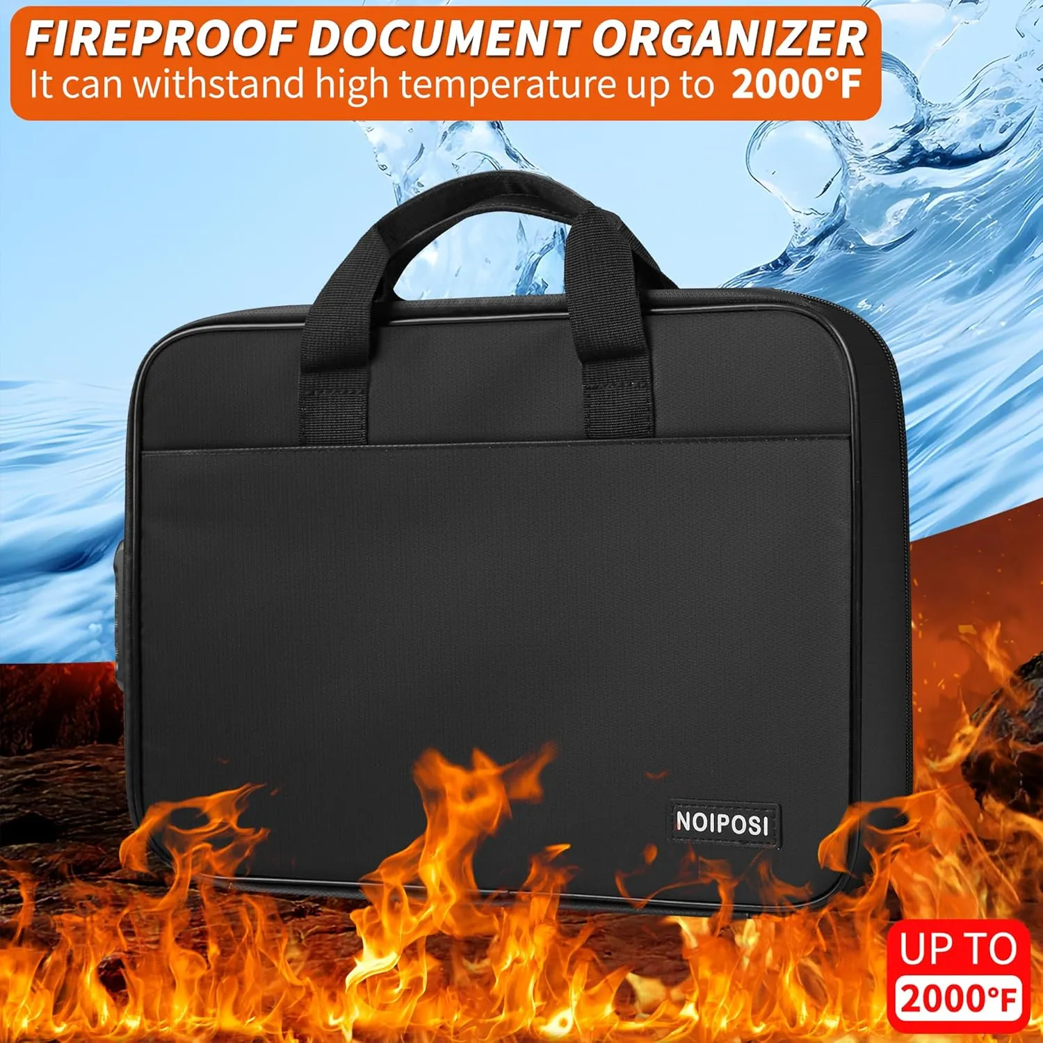 Noiposi Fireproof Document Bag with Lock, Waterproof and Fireproof Bag with 13 Pocket Accordion File Organizer, Safe Storage Case Holder for Important Documents, Files, Money and Passport