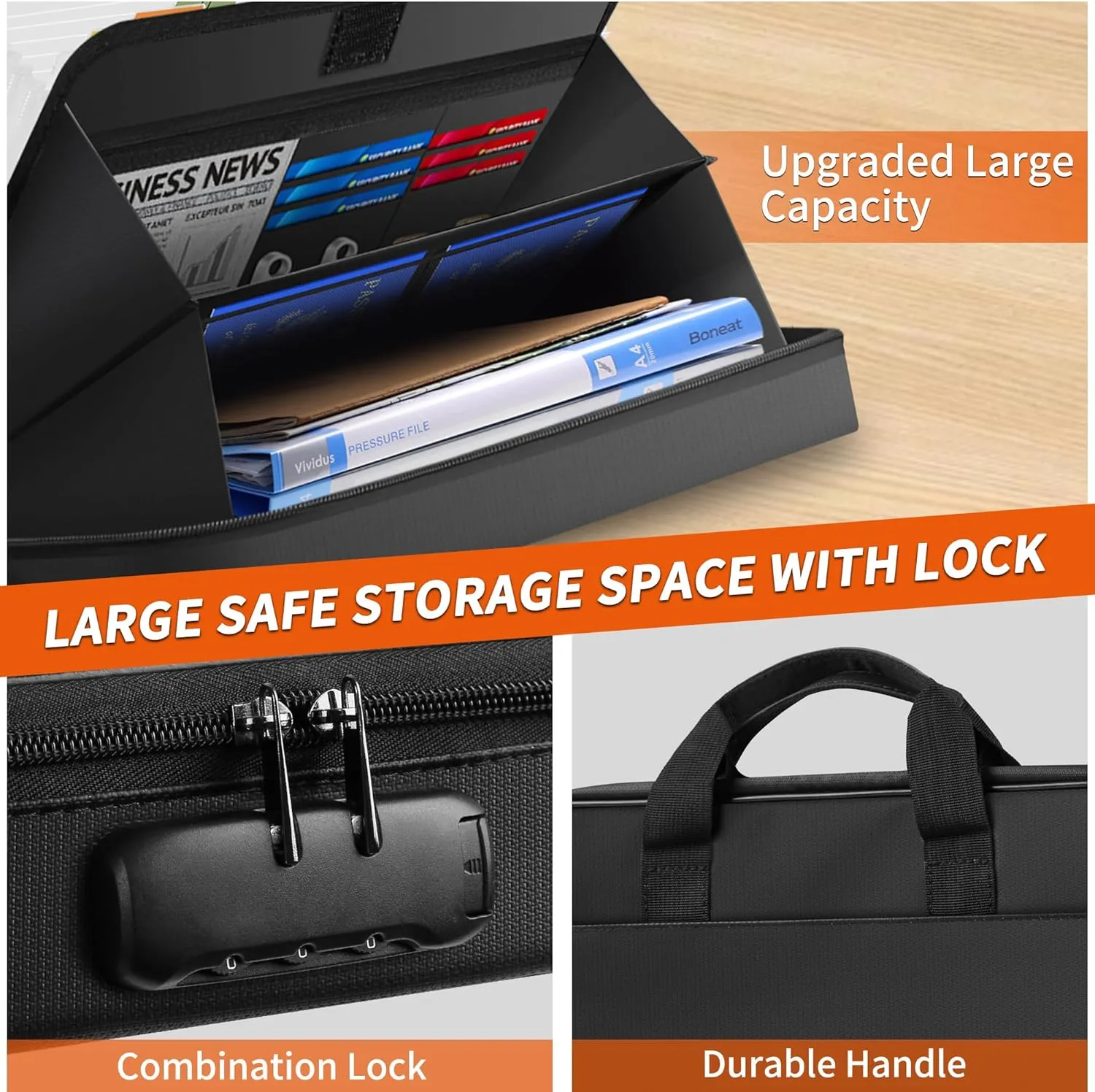Noiposi Fireproof Document Bag with Lock, Waterproof and Fireproof Bag with 13 Pocket Accordion File Organizer, Safe Storage Case Holder for Important Documents, Files, Money and Passport
